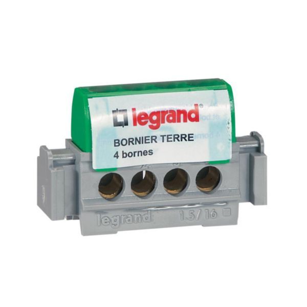 Earth terminal block - 4 terminals for 1.5 to 16 mm² cable - green image 1