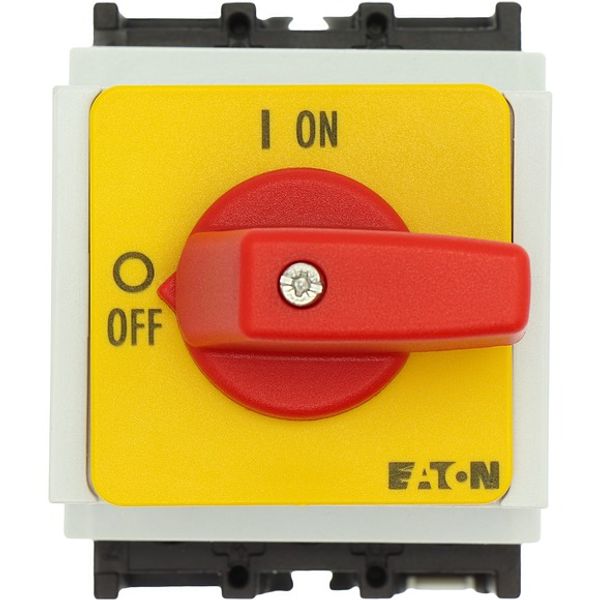 On-Off switch, P1, 32 A, service distribution board mounting, 3 pole, Emergency switching off function, with red thumb grip and yellow front plate image 4