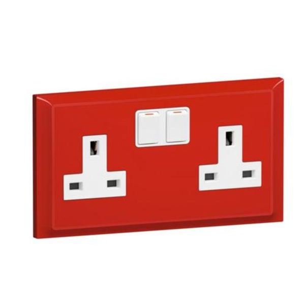 Socket 2 Gang 13A Switched + LED 14X7 RED Legrand-Belanko S image 1