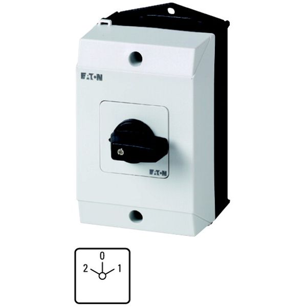 Reversing switches, T0, 20 A, surface mounting, 3 contact unit(s), Contacts: 6, 45 °, maintained, With 0 (Off) position, 2-0-1, SOND 29, Design number image 1