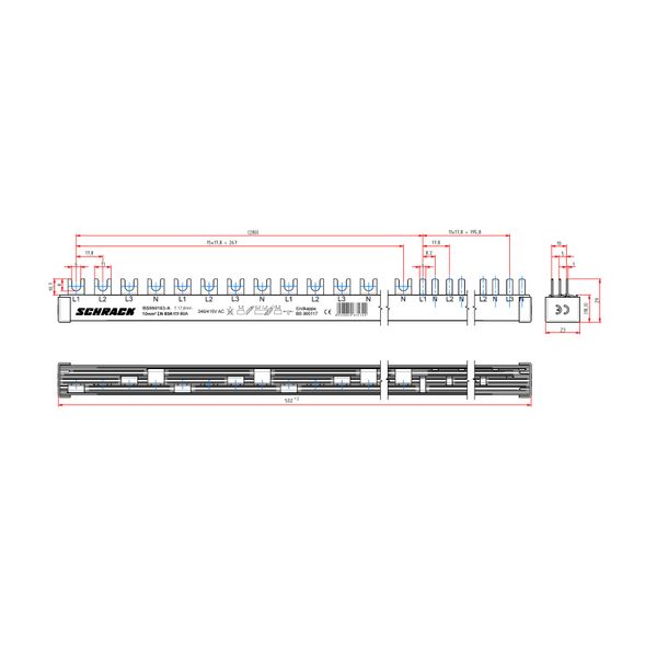 Busbar, 1xRCCB 4-pole, 3xMCB 4-pole, 12 x MCB 1+N/1 MW, 28MW image 3