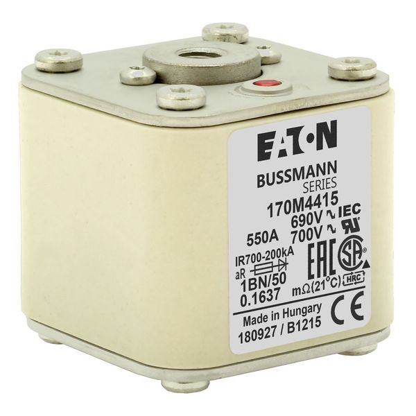 Fuse-link, high speed, 550 A, AC 690 V, size 1, 53 x 69 x 51 mm, aR, IEC, UL, single indicator, flush end, M8 image 23