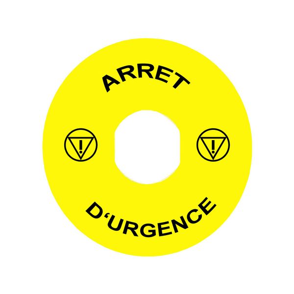 Harmony XB4, Legend holder Ø60 for emergency stop, plastic, yellow, for padlocking, marked ARRET D'URGENCE image 1