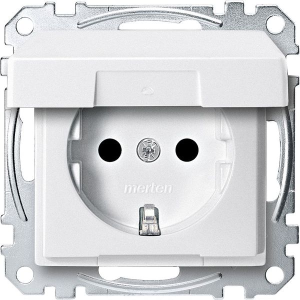 SCHUKO socket outlet with hinged lid, touch protection, plug-in terminals, polar white, System M MEG2310-0419 image 1