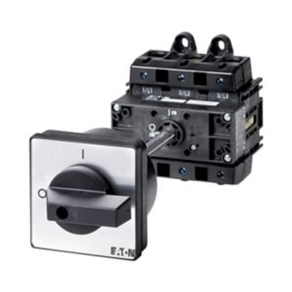 On-Off switch, P5, 125 A, rear mounting, 3 pole, with black thumb grip and front plate image 2