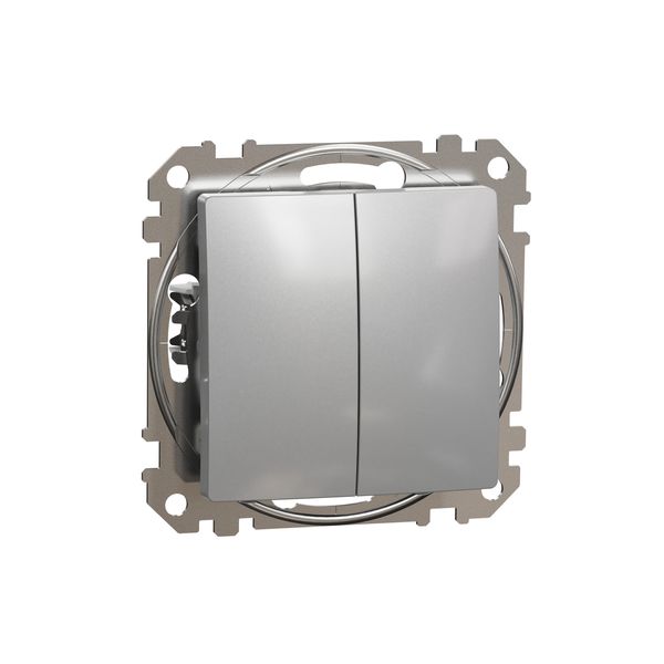 Sedna Design & Elements, double 1-way Push-Button 10A, aluminium image 4