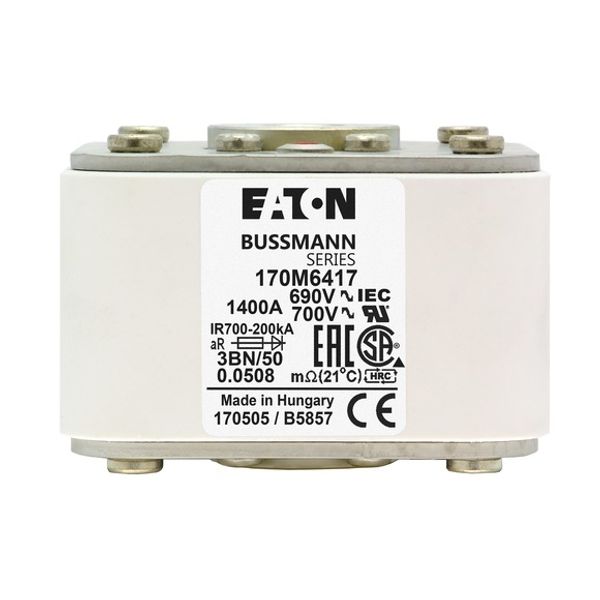 Fuse-link, high speed, 1250 A, AC 1250 V, 2 x size 3, 74 x 177 x 95 mm, aR, IEC, single indicator image 2