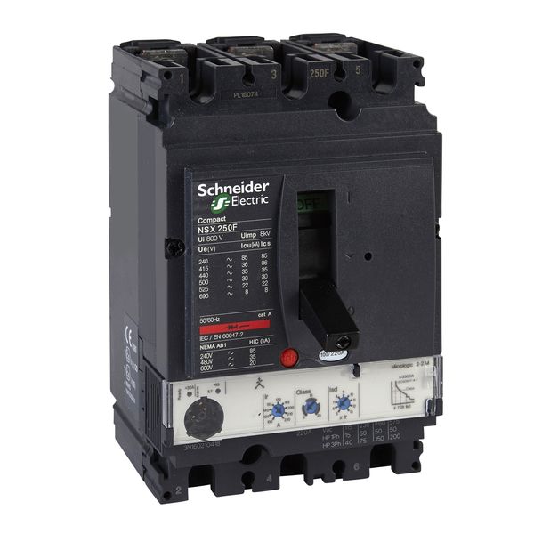 circuit breaker ComPact NSX250N, 50 kA at 415 VAC, MicroLogic 2.2 M trip unit 220 A, 3 poles 3d image 3