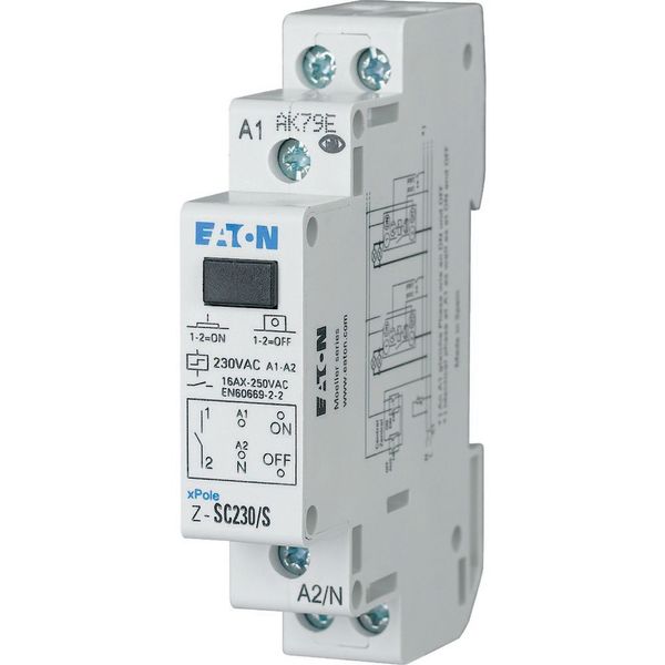 Impulse relay with central control, 240AC, 1 N/O, 1 W, 16A, 50/60Hz, 2HP image 1