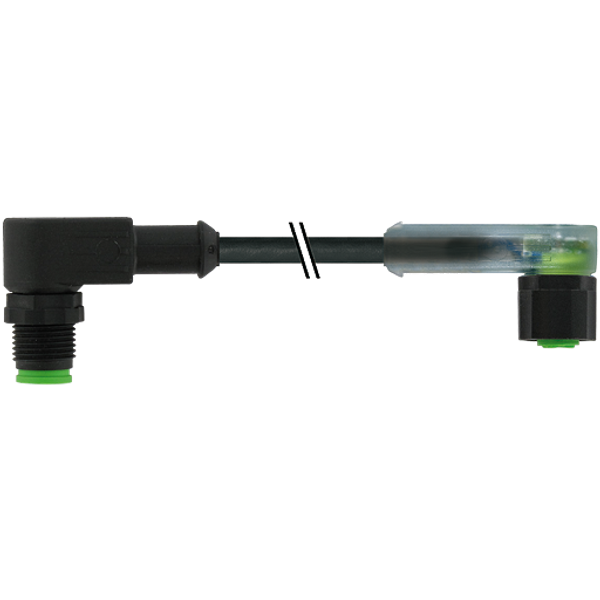 M12 male 90° / M12 female 90° A-cod. LED V4A FEP 5xAWG22 bk 0.6m image 1