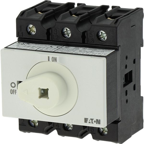 Main switch, P3, 63 A, rear mounting, 3 pole, Emergency switching off function, With red rotary handle and yellow locking ring, Lockable in the 0 (Off image 7