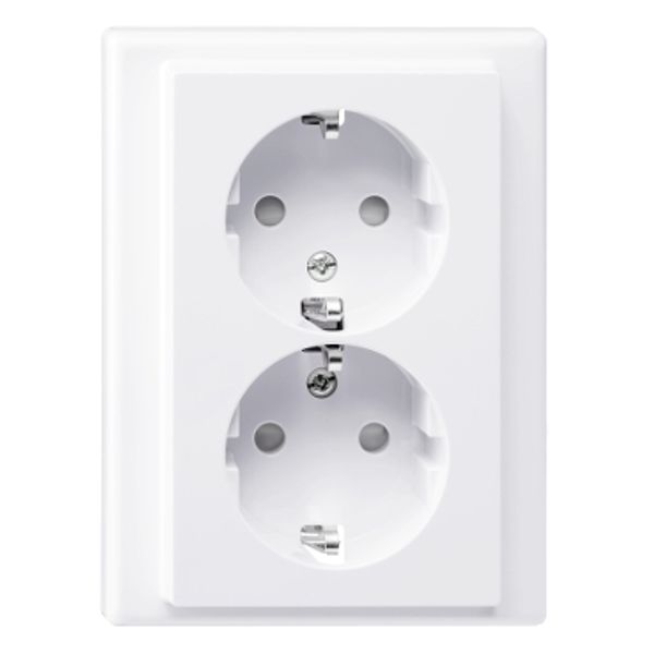 SCHUKO double socket-outlet, shuttered, screwless term., active white, M-Smart image 2