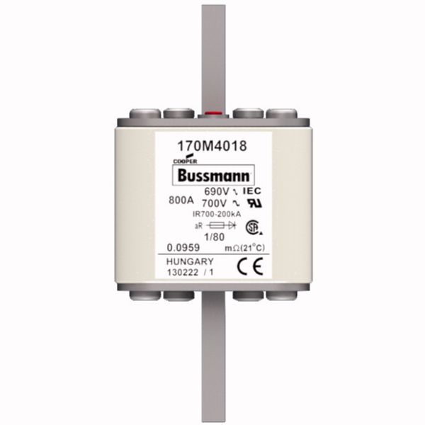 Fuse-link, high speed, 800 A, AC 690 V, DIN 1, 53 x 53 x 108 mm, aR, DIN, IEC, single indicator image 1