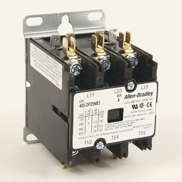 Allen-Bradley 400-DP25NB3 Definite Purpose Contactor, 25A, 480V 50/60Hz, 3 poles, Open image 1