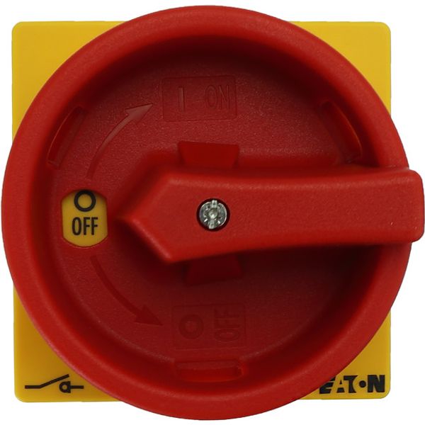 Main switch, P1, 40 A, rear mounting, 3 pole, Emergency switching off function, With red rotary handle and yellow locking ring, Lockable in the 0 (Off image 1