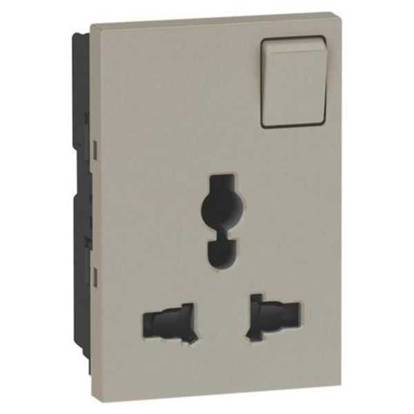 Multistandard socket Arteor - 2P+E switched - shuttered - 3 modules - champagne image 1