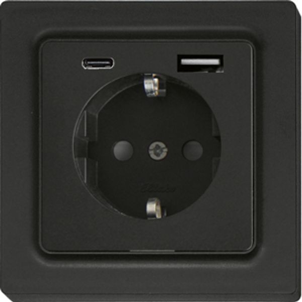 German Socket (Type F) DSS with USB-A and USB-C in E-Design55, anthracite mat image 1