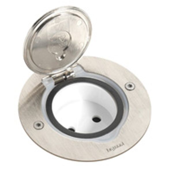 FLOOR ROUND RECEPTACLE BRUSHED STAINLESS STEEL image 1