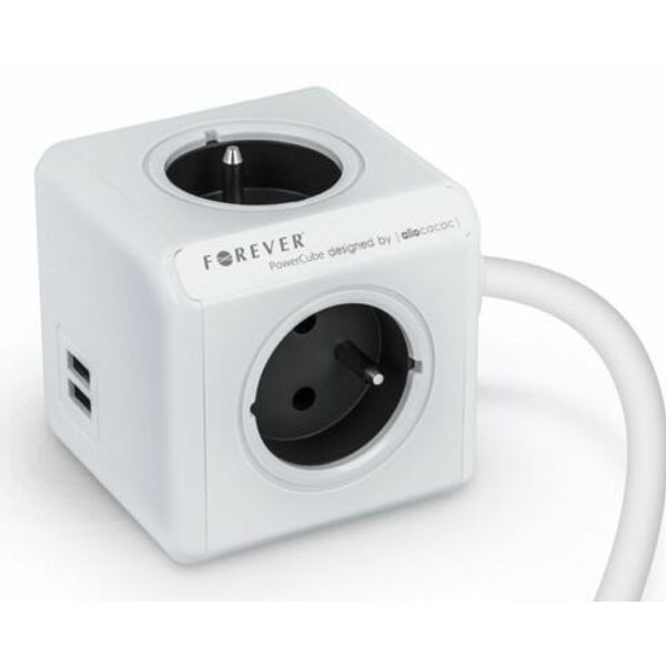 Extension Cable Box Distribution Dice Cube 1,5m 2x USB 2100ma 4x Socket 3680W Forever image 1