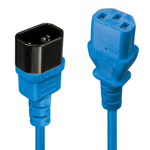 2m C14 to C13 Mains Extension Cable, blue IEC C14 Connector to IEC C13 Connector image 1