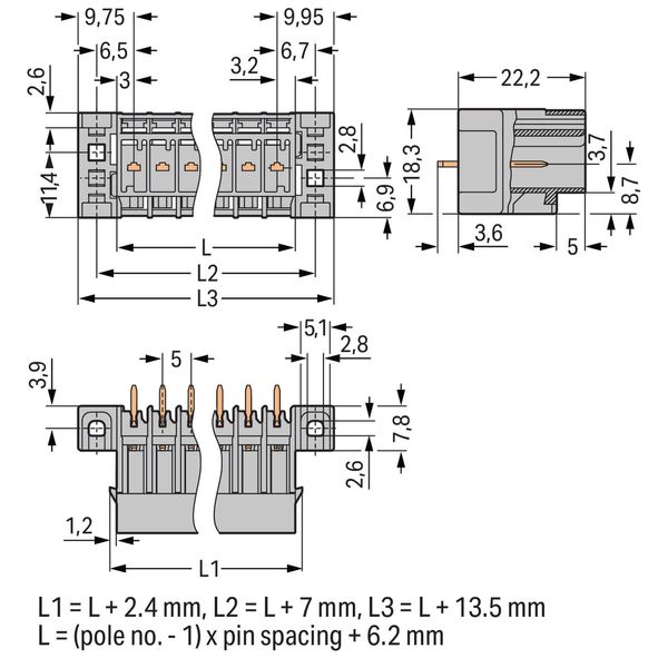 THT male header 1.0 x 1.0 mm solder pin straight gray image 2