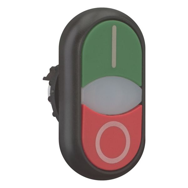 Double actuator pushbutton, RMQ-Titan, Actuators and indicator lights flush, momentary, White lens, green, red, inscribed, Bezel: black image 15