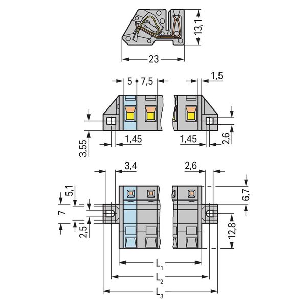 1-conductor female connector, angled CAGE CLAMP® 2.5 mm² gray image 3