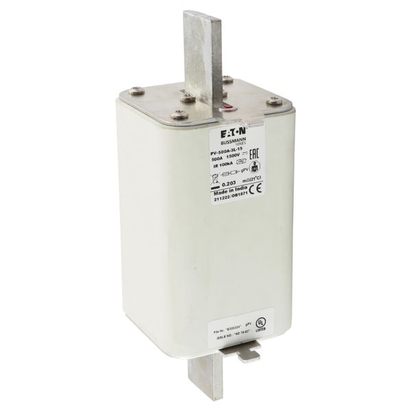 Fuse-link, high speed, 500 A, DC 1500 V, 3L, 75 x 205 mm, gPV, IEC, UL, with indicator image 9