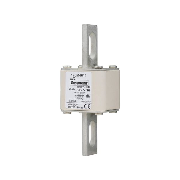 Fuse-link, high speed, 350 A, AC 690 V, size 1, 53 x 69 x 136 mm, aR, IEC, UL, no indicator, 90 mm centers image 2