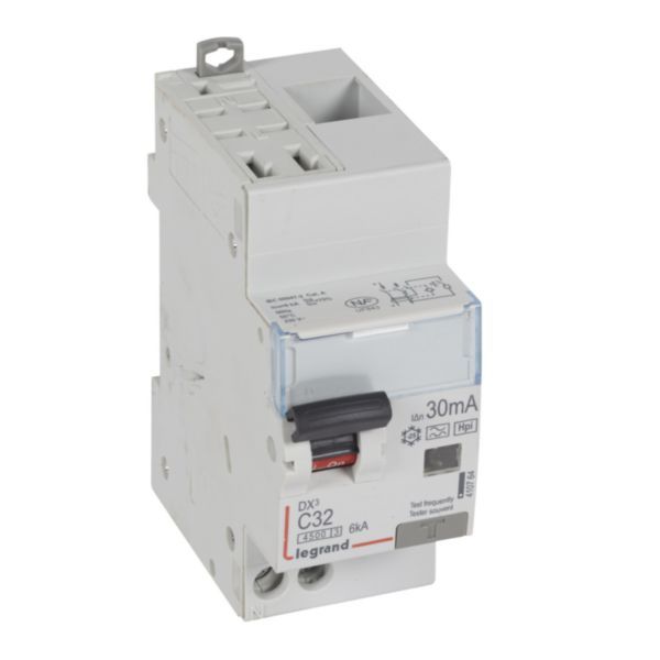 Differential circuit breaker DX³4500 automatic high inlet and low outlet U+N screw 230V~ - 32A typeF 30mA - 2 modules image 1