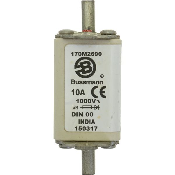 Fuse-link, high speed, 10 A, AC 1000 V, DIN 00, aR, DIN, IEC, single indicator image 2