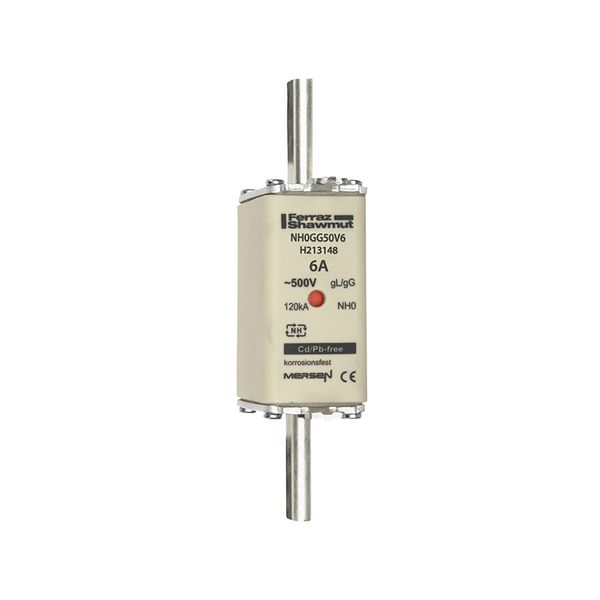 Fuse-link NH0 gG 500VAC 6A live tags Double indicator image 1