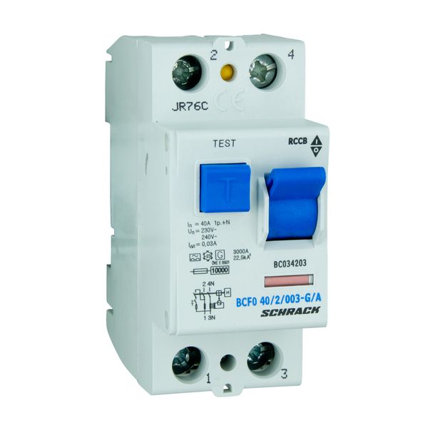 Residual current circuit breaker 40A, 2-pole,30mA, type A,G image 1