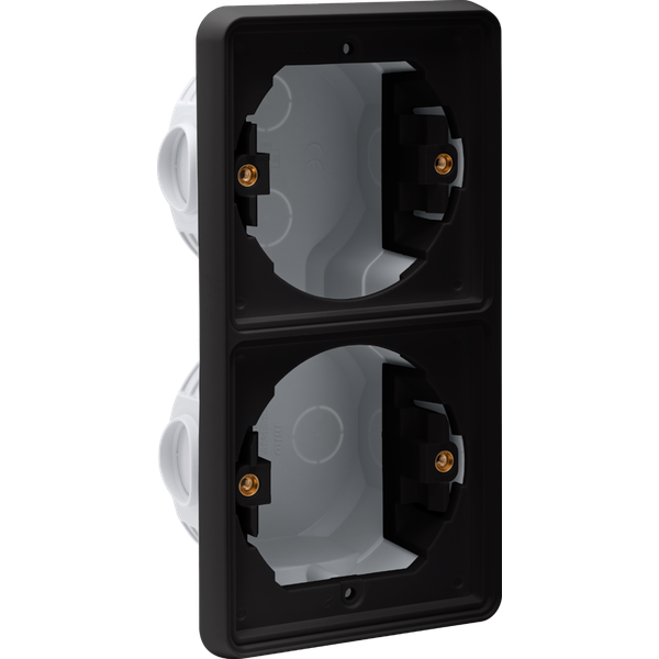 Splashproof double vertical flush-mounting box for two functions, blac image 2