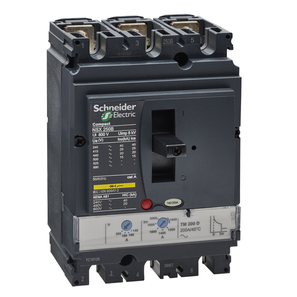 circuit breaker ComPact NSX250B, 25 kA at 415 VAC, TMD trip unit 200 A, 3 poles 3d image 4