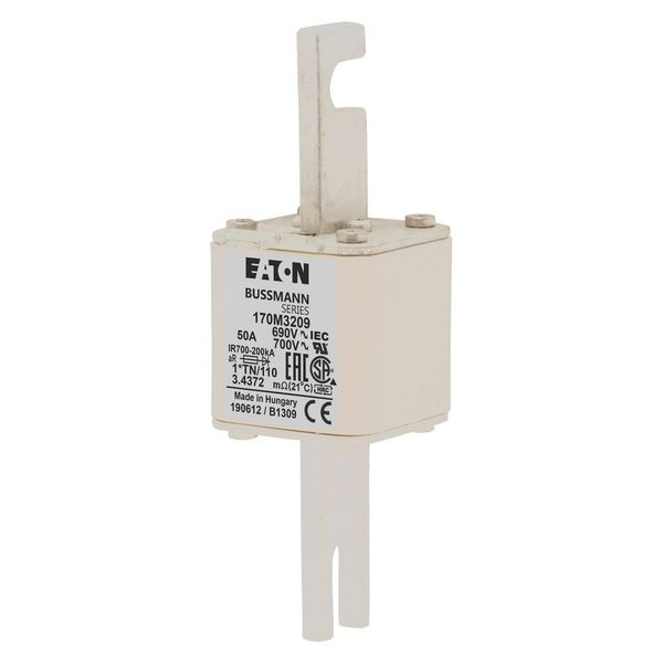 Fuse-link, high speed, 50 A, AC 690 V, compact DIN 1, 45 x 58 x 134 mm, aR, DIN, IEC, single indicator, 80 mm centres image 4