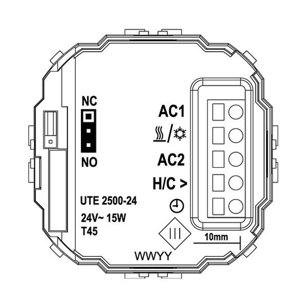 UP room controller, RAL1013 glossy 55x55, 5-30C, AC 24V, triac output, switchable 5 actuators each 3W, change-over input, TA 3.5K, LED displays image 3