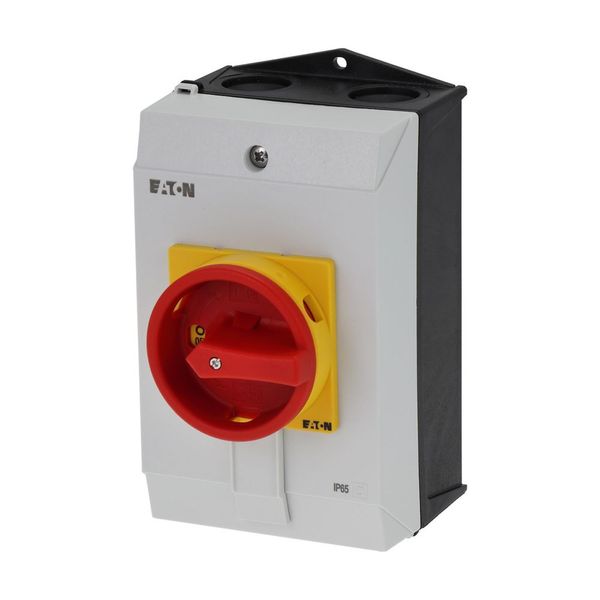 Main switch, P1, 40 A, surface mounting, 3 pole + N, Emergency switching off function, With red rotary handle and yellow locking ring, Lockable in the image 6