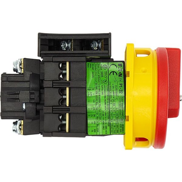 Main switch, P1, 32 A, flush mounting, 3 pole, 1 N/O, 1 N/C, Emergency switching off function, With red rotary handle and yellow locking ring, Lockabl image 3