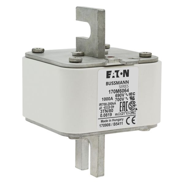 Fuse-link, high speed, 1000 A, AC 690 V, DIN 3, 76 x 90 x 109 mm, aR, DIN, IEC, single indicator image 18