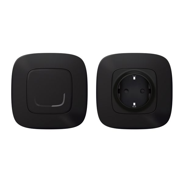 READY-TO-CONNECT OUTLET PACK-1 SCHUKO  OUTLET+1 REM. SWITCH VALENA ALLURE BLACK image 1