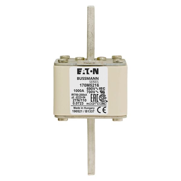 Fuse-link, high speed, 1000 A, AC 690 V, DIN 2, 61 x 75 x 138 mm, aR, DIN, IEC, single indicator image 7