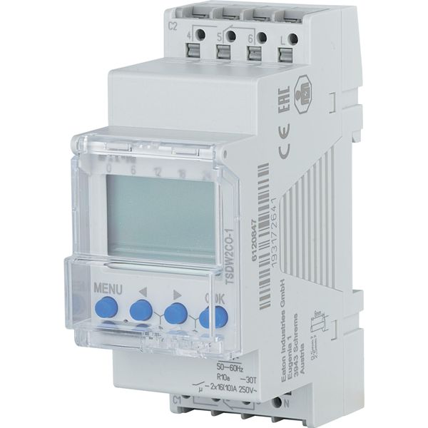 Digital Timeswitch, DIN rail 2 TE, weekly program, 2 channels, changeover contact, push terminals image 5