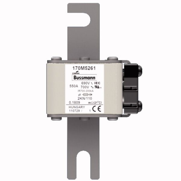 Fuse-link, high speed, 550 A, AC 690 V, DIN 2, 61 x 77 x 138 mm, aR, DIN, IEC, single indicator image 1