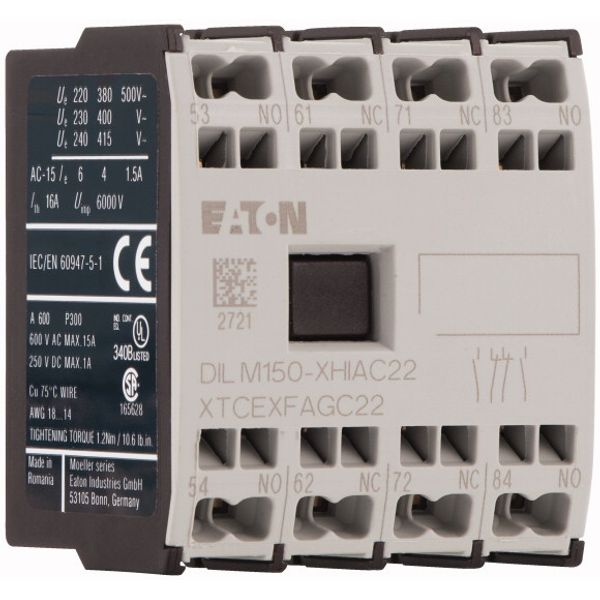Auxiliary contact module, 4 pole, Ith= 16 A, 2 N/O, 2 NC, Front fixing, Spring-loaded terminals, DILMC40 - DILMC150, XHIA image 4