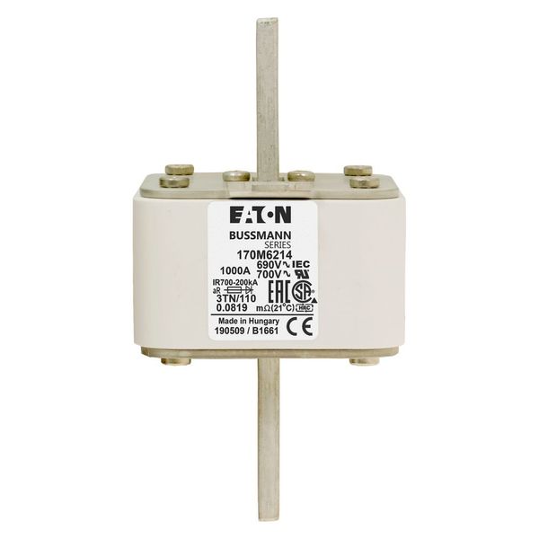 Fuse-link, high speed, 1000 A, AC 690 V, DIN 3, 76 x 90 x 139 mm, aR, DIN, IEC, type T indicator image 9