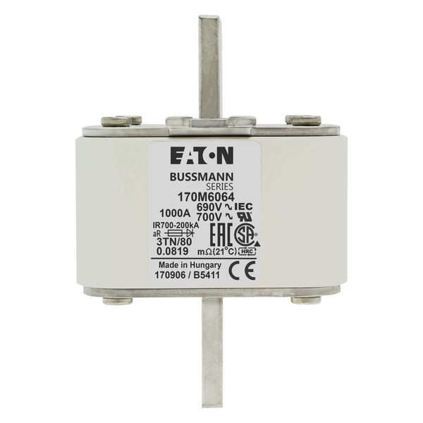 Fuse-link, high speed, 1000 A, AC 690 V, DIN 3, 76 x 90 x 109 mm, aR, DIN, IEC, single indicator image 15