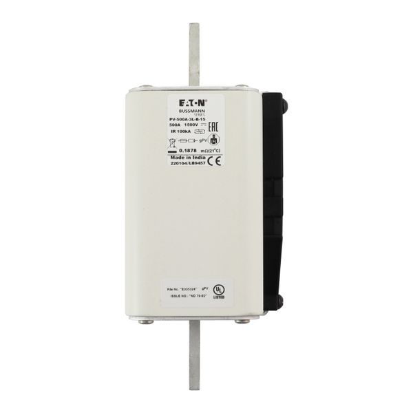 Fuse-link, high speed, 500 A, DC 1500 V, 3L, 75 x 205 mm, gPV, IEC, UL, with indicator, bolted contacts image 9