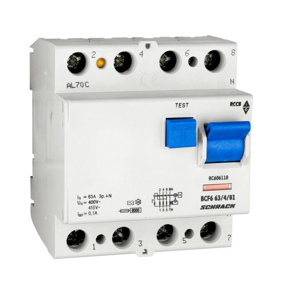 Residual current circuit breaker 63A, 4-p,100mA,type AC,6kA image 1