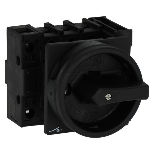 Main switch, P1, 40 A, flush mounting, 3 pole + N, 1 N/O, 1 N/C, STOP function, With black rotary handle and locking ring, Lockable in the 0 (Off) pos image 14